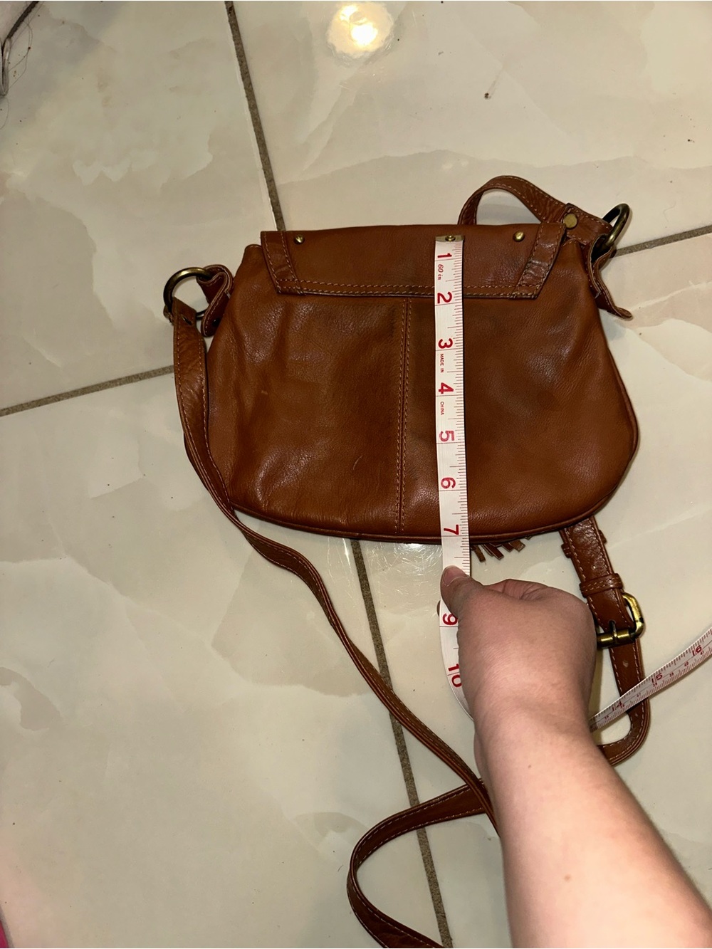 Aldo Tan Leather Mini Crossbody with Tassel and Studs - Picture 6 of 8